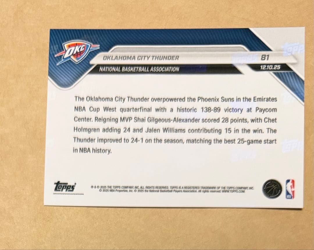その他 Oklahoma City Thunder OKC SGA Topps NBA