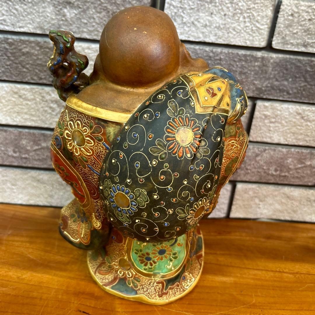 九谷焼 布袋尊 金彩 色絵 布袋像 陶器製 骨董品　七福神 仏像