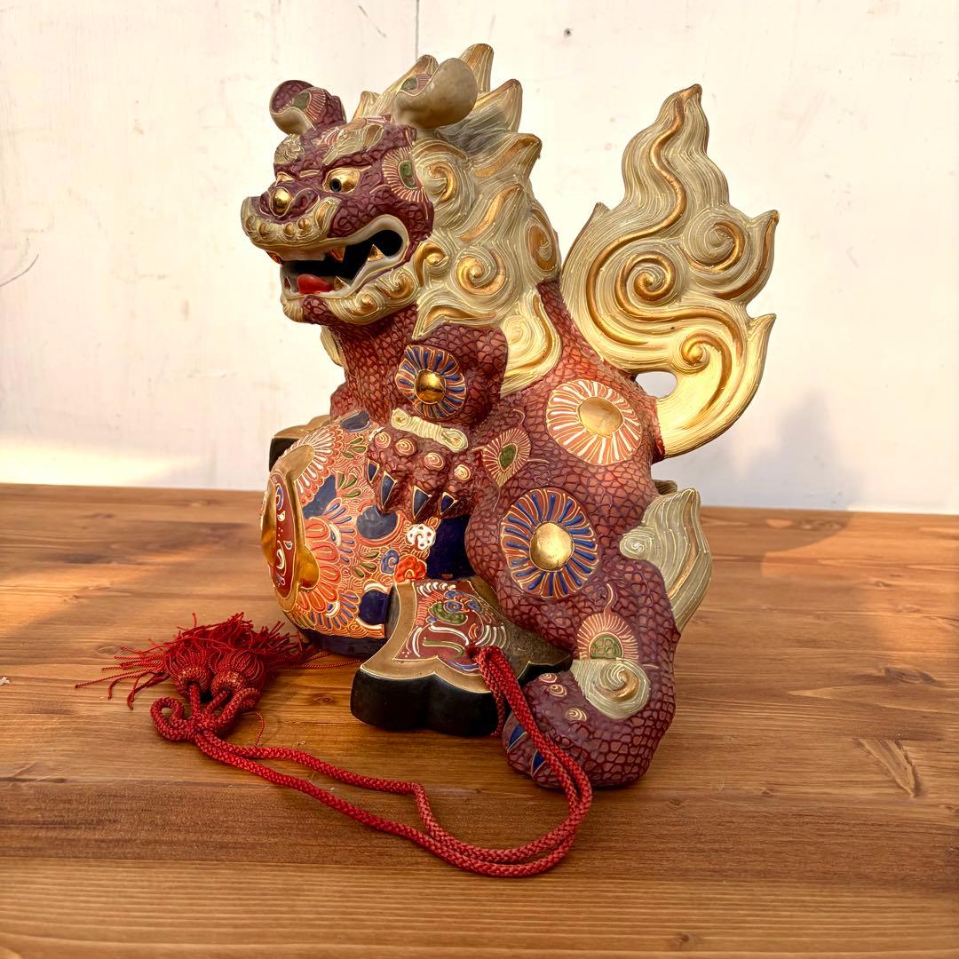 陶器製 獅子像 打ち出の小槌付き