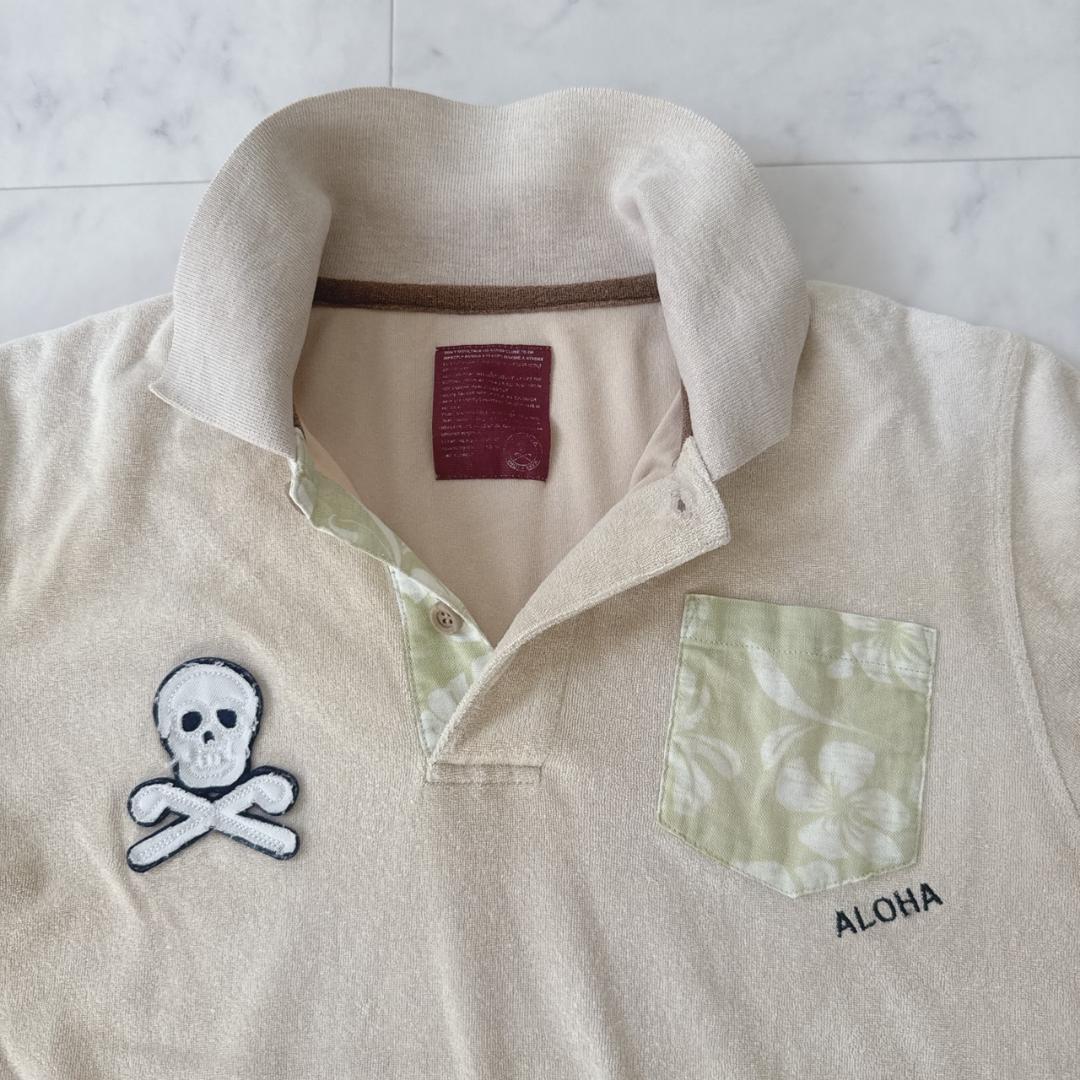 MARK&LONA スカルワッペン×ALOHA刺繍 ポロシャツ パイル地M