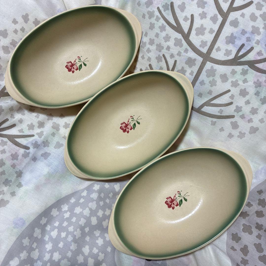 imane 花柄 食器　3個セット　楕円形ボウル　陶器　イヴ　薔薇　イマン