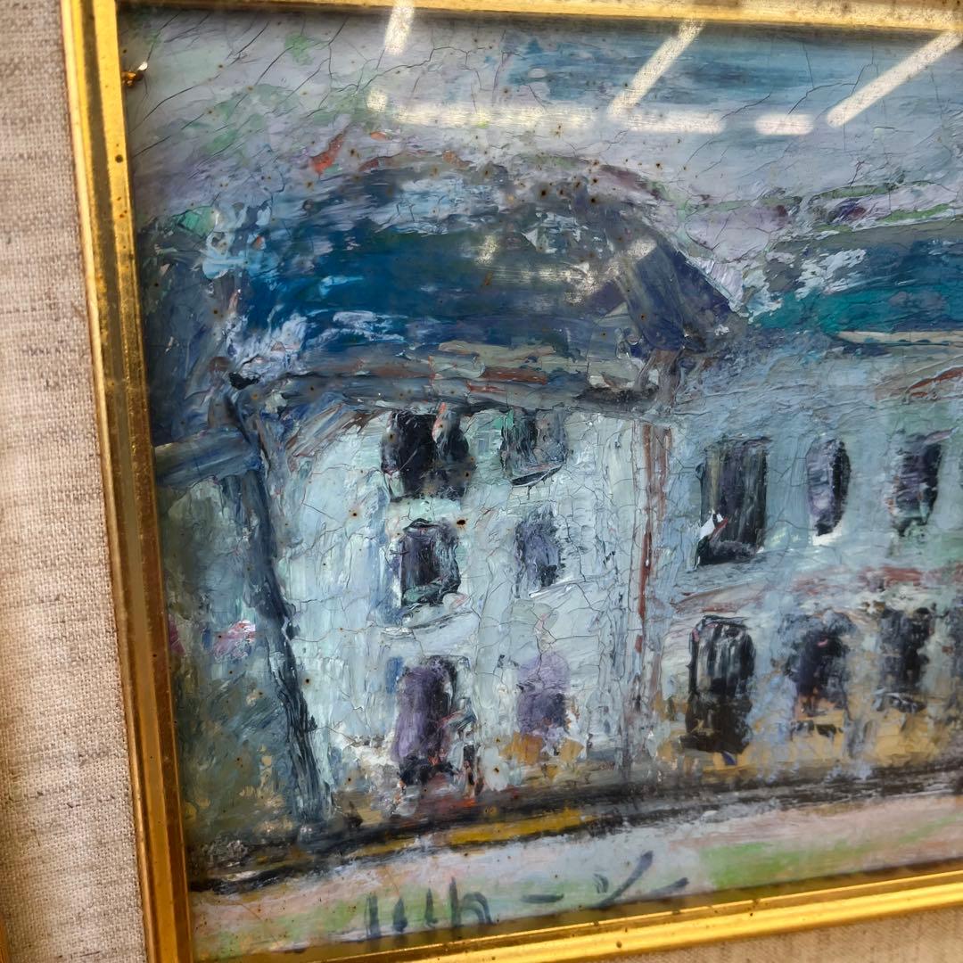【アンティーク】額装 額縁 絵画 油彩画 風景画 建物 パリの風景 オブジェ
