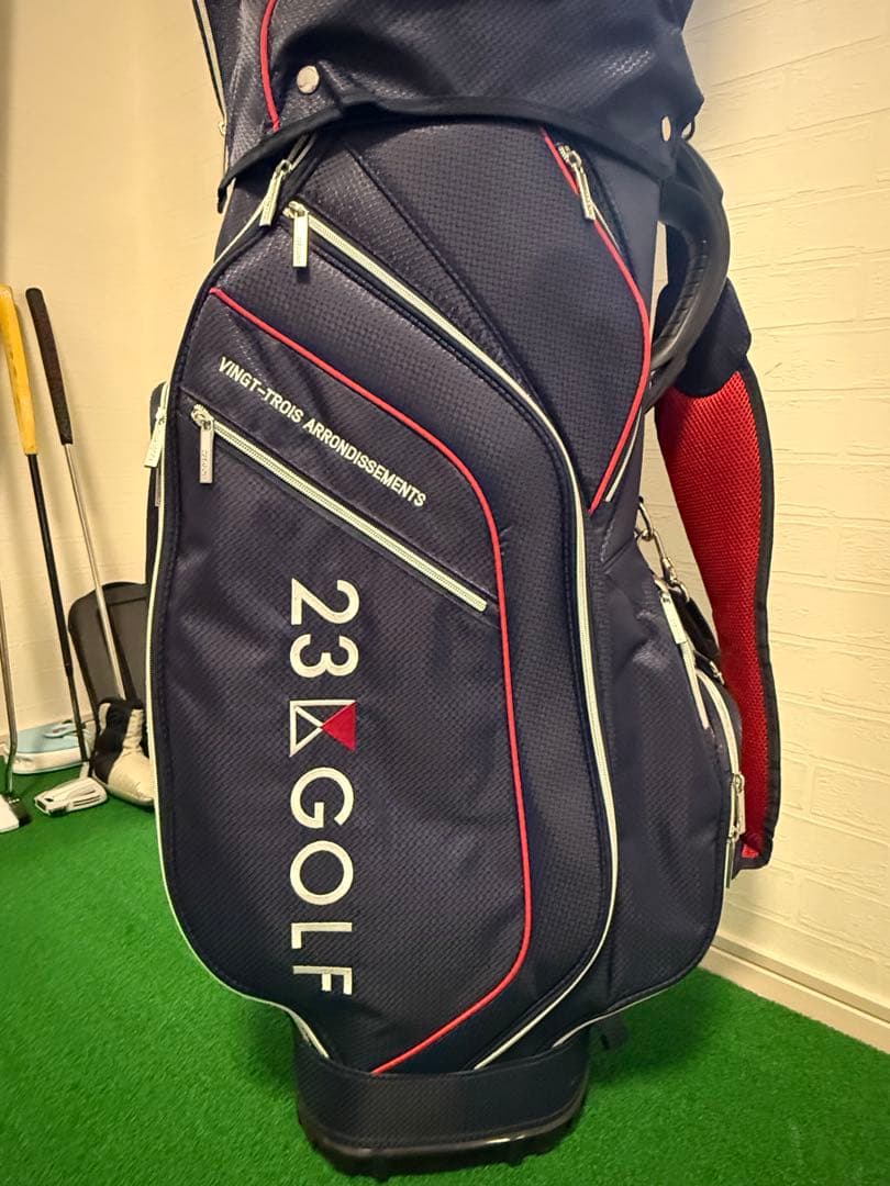 (美品)23GOLF ネイビー ゴルフキャディバッグ　ヘッドカバー付き