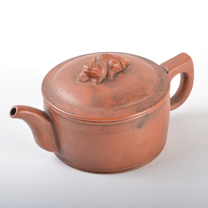 中国　紫砂　朱泥　神獣彫　急須　茶壷　在銘　C　R5513