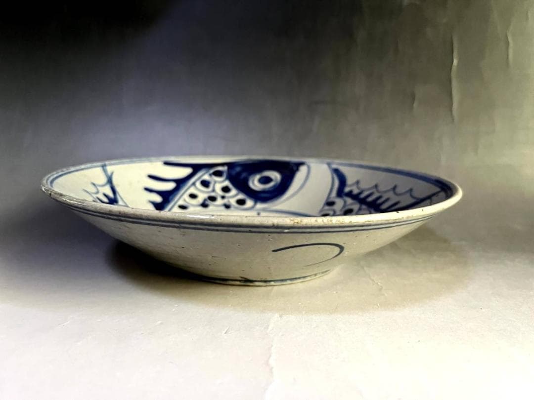 皿■支那皿 染付魚紋 青華 古い飾り皿 古玩 唐物 中国 古美術 時代物 骨董■