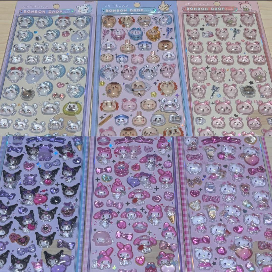 サンリオ・ちいかわ　ボンボンドロップシール6枚セット
