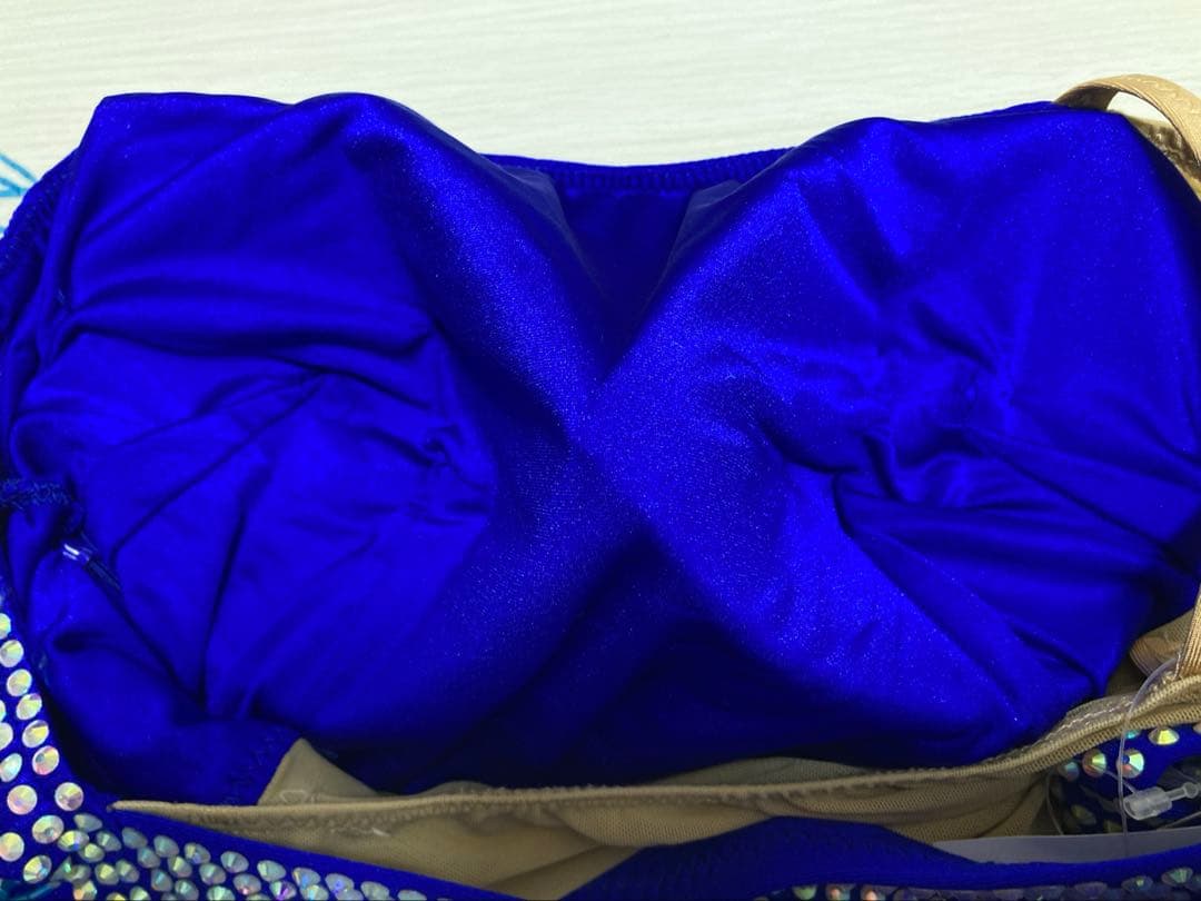 【新品】社交ダンス　青色竹ビーズラテンドレス　イヤリングブレスレットストーン付