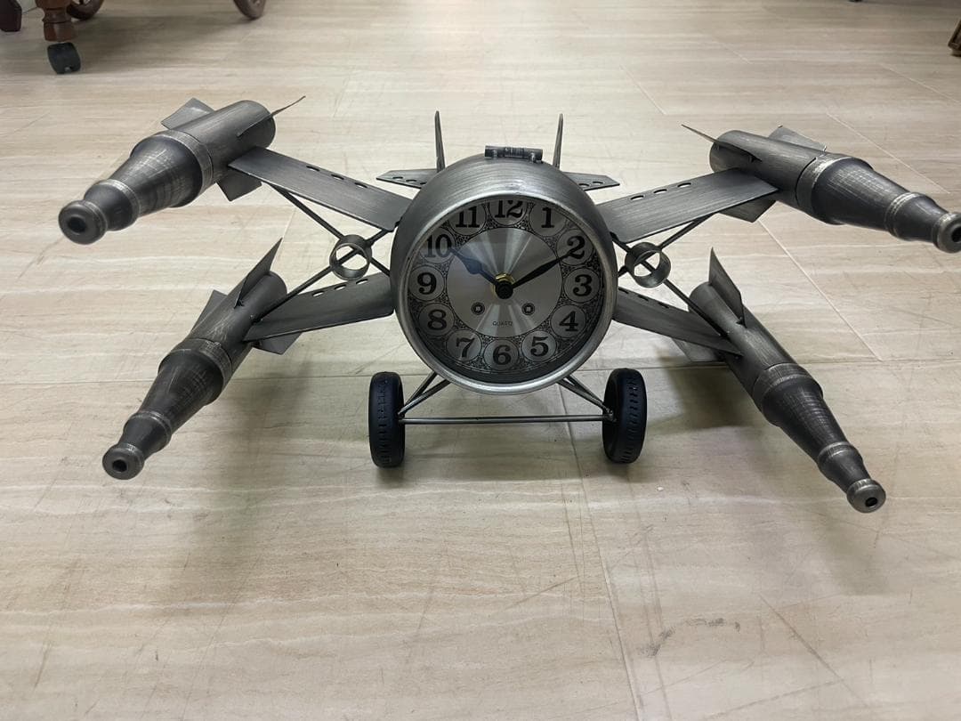 時計 置時計 戦闘機 飛行機 フロアクロック インダストリアル クロック ブリキ