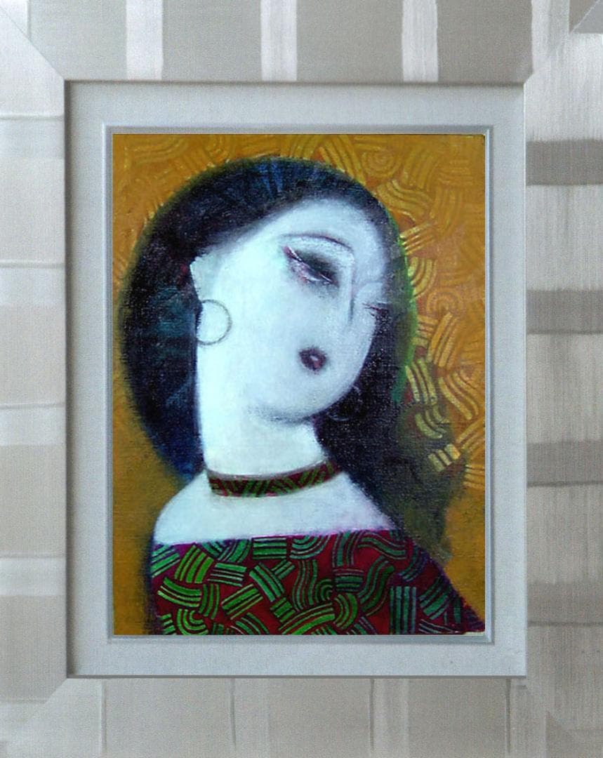 油絵 菅家令子 絵 絵画 インテリア 額付(銀) F4-12023 女性像