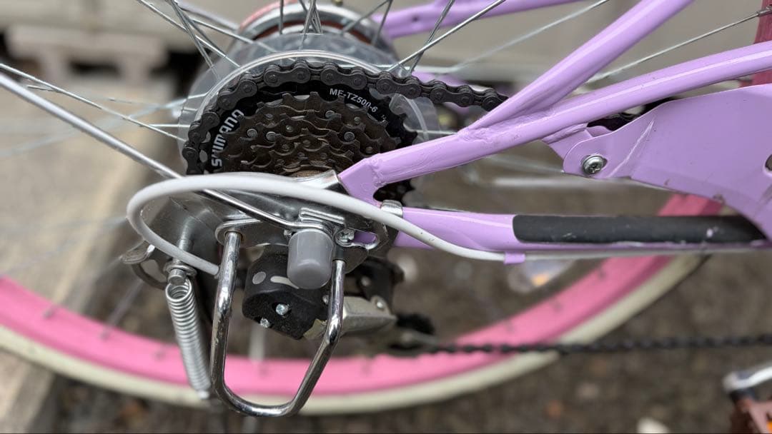 札幌市内受け渡し 22インチ子供用自転車 紫色 前カゴ付き