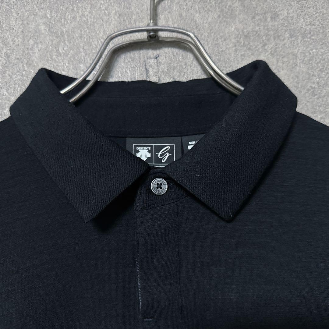 DESCENTE デサントゴルフ ワンポイントロゴ 長袖ポロシャツ 黒 L