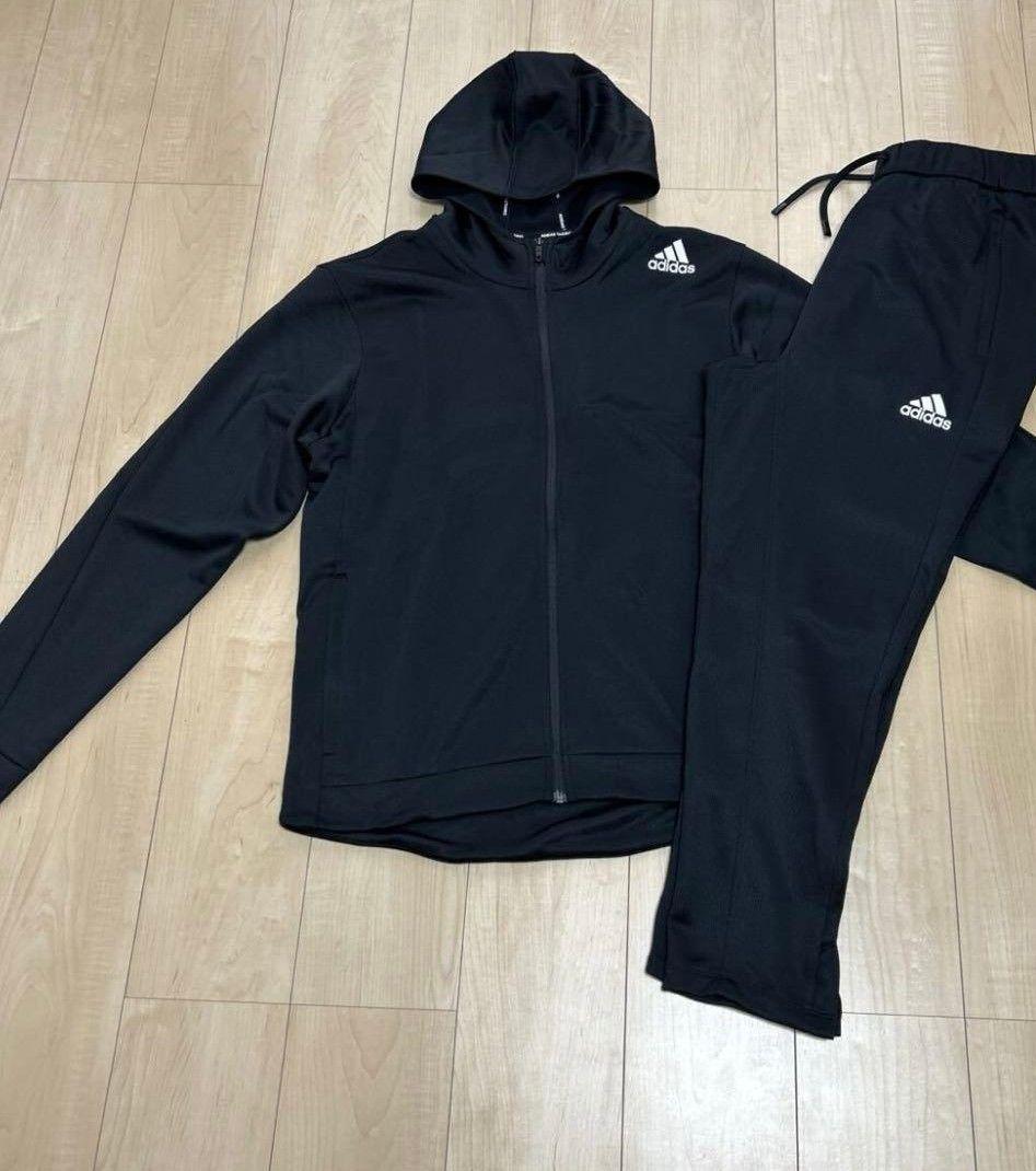 アディダス ジャージ 上下セット XO〜2XO 黒 ワイドシルエット 股上深め