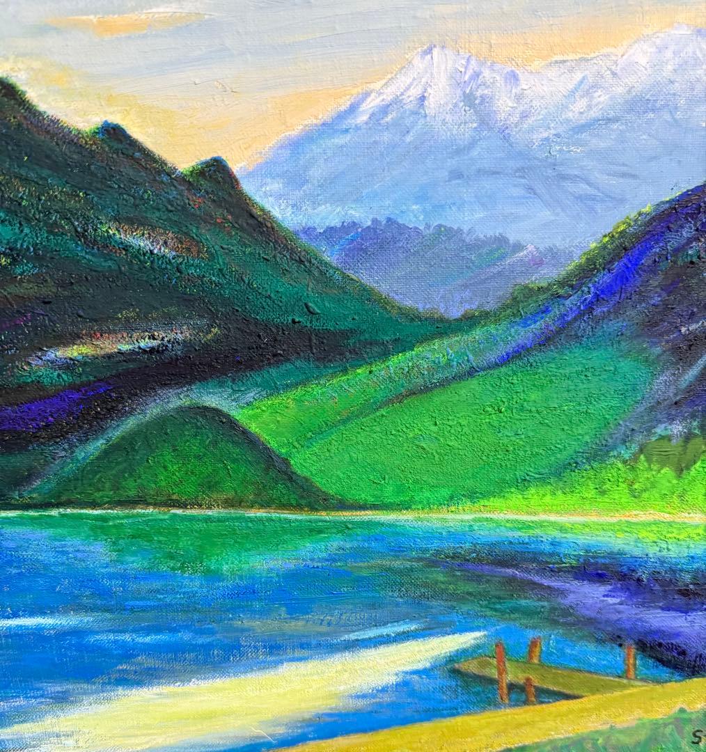 珍品　黒田清輝　【上信越 浅間】風景画 油彩画 武二識サイン入り　F8サイズ
