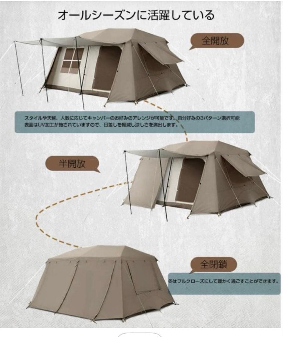 大型ワンタッチテント 4-6人用 ロッジ型　ブラックコーティング仕様