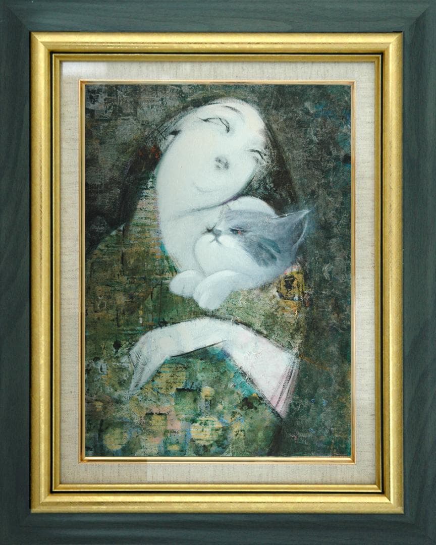 油絵 菅家令子 絵 絵画インテリア 額付(黒) F4-030719 祈り 母子像