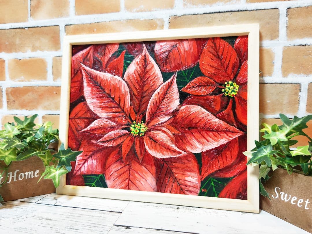 油絵 絵画 【赤いポインセチア】