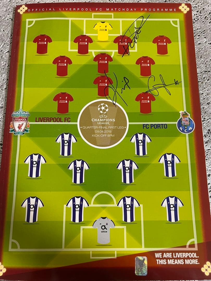 【3選手直筆サイン入】リバプールCLマッチデイプログラム 2019年FCポルト戦
