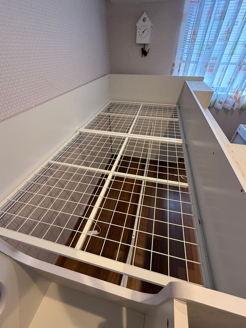 【綺麗め】木製ロフトベッド シングルサイズ 白　収納付　大阪引取★最終価格★