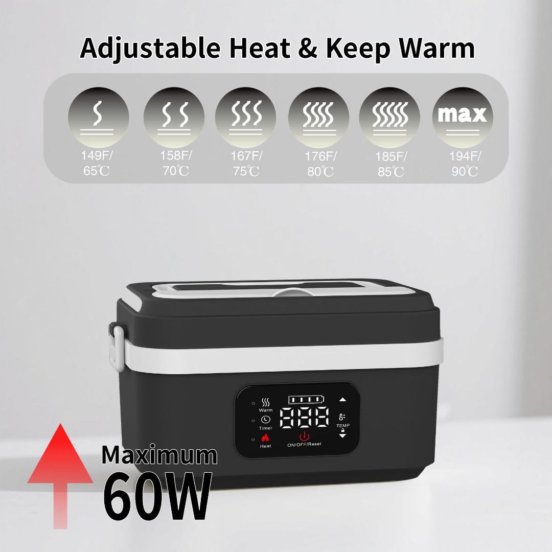 【新品】ポータブル電気加熱ランチボックス（1000ml大容量・充電対応）