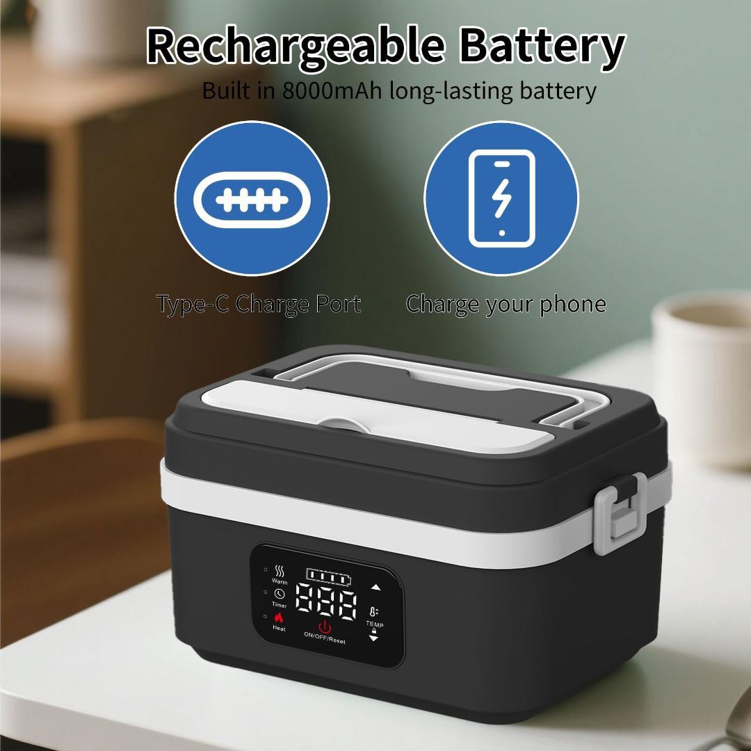 【新品】ポータブル電気加熱ランチボックス（1000ml大容量・充電対応）