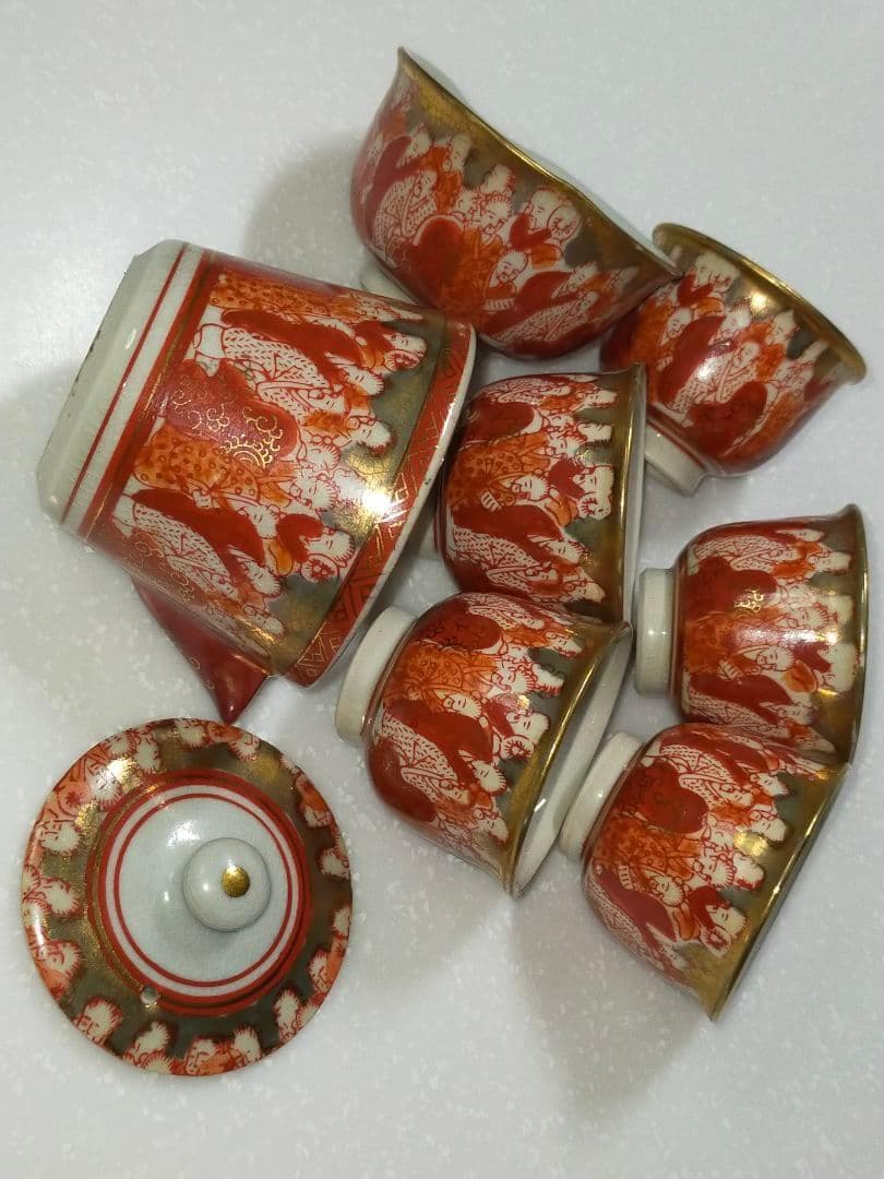 ♥九谷♥煎茶道具♥セット　急須　湯呑み　湯冷まし　赤絵　金彩　湯飲み