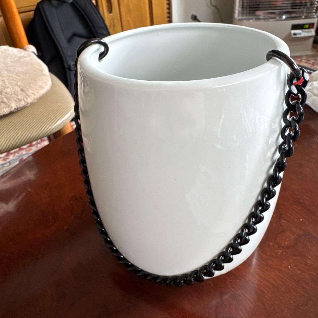 青い鶴の絵柄 陶器バケツ アイスバケット