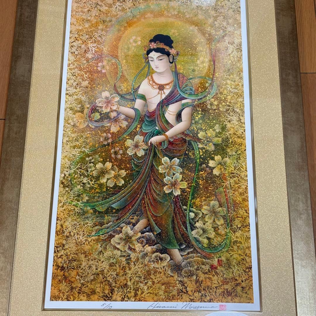 丸山寿美 ジグレー版画『飛天・桜華編む〜寿ぎの花飾り』額装 限定 美術複製 L
