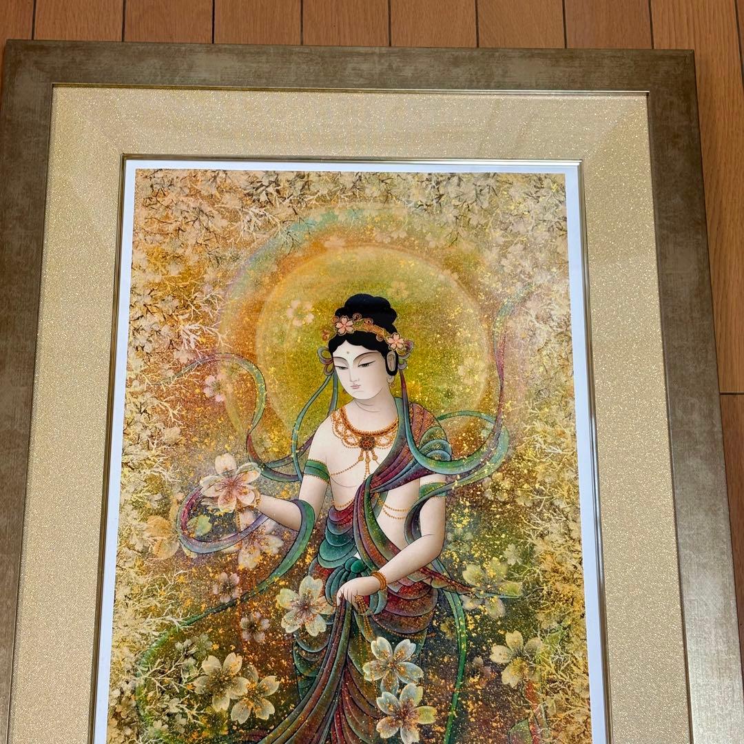 丸山寿美 ジグレー版画『飛天・桜華編む〜寿ぎの花飾り』額装 限定 美術複製 L