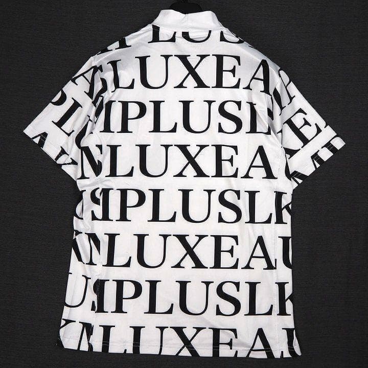 新品 リュクスエイケイエムプラス モックネック シャツ ストレッチ 総柄 M