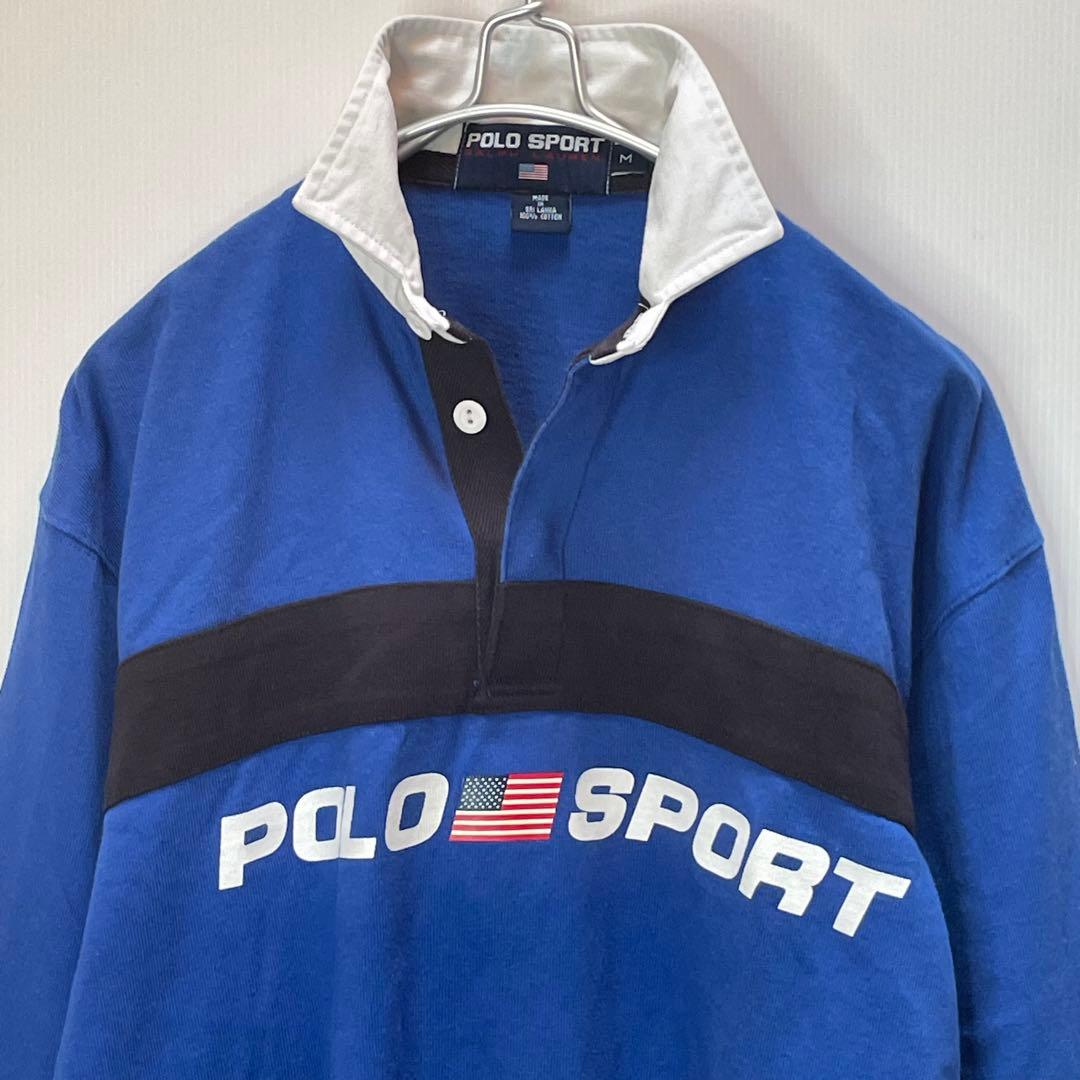 90s POLO SPORT ラルフローレン ラガーシャツ 星条旗ロゴ Mサイズ