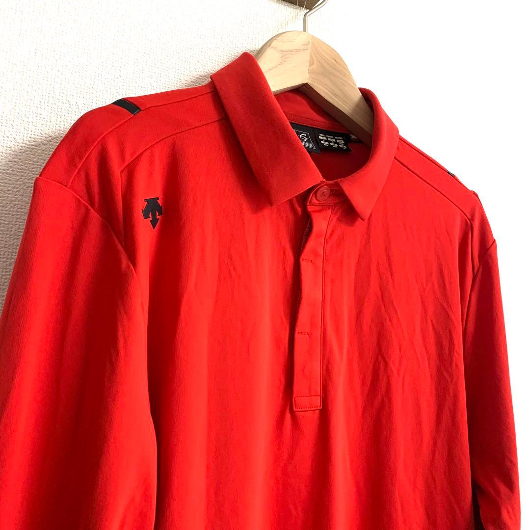 DESCENTE デサント✨長袖ポロシャツ　赤　 L　ゴルフ　速乾