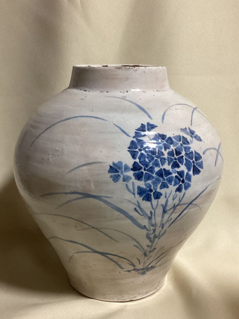 ヨ*ヨ様 古美術骨董コレクション品　染付花文　花器置物　高さ約22.5cm×口径