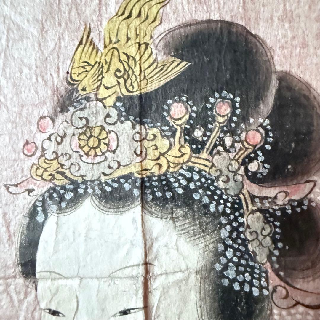 2177様感謝‼️超絶の画力‼️「団扇と二輪草を持つ麗人粉本絵手本紙本肉筆無落款一点