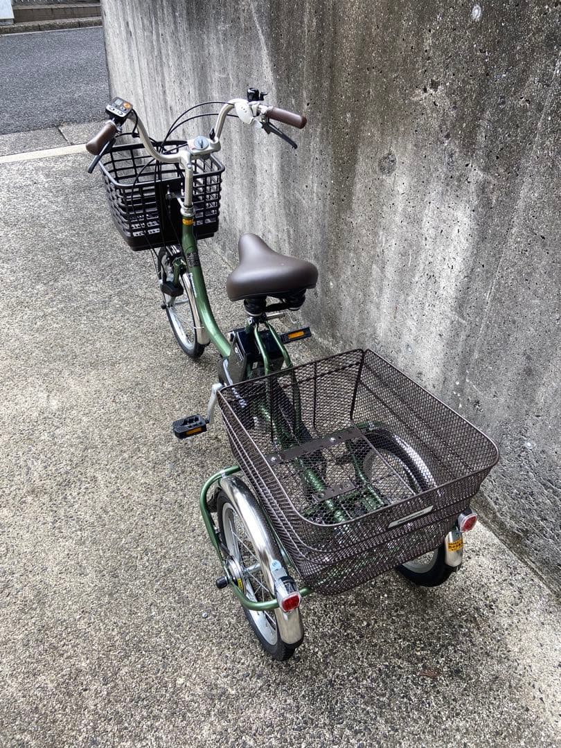 電動アシスト三輪車 緑色 バスケット付き