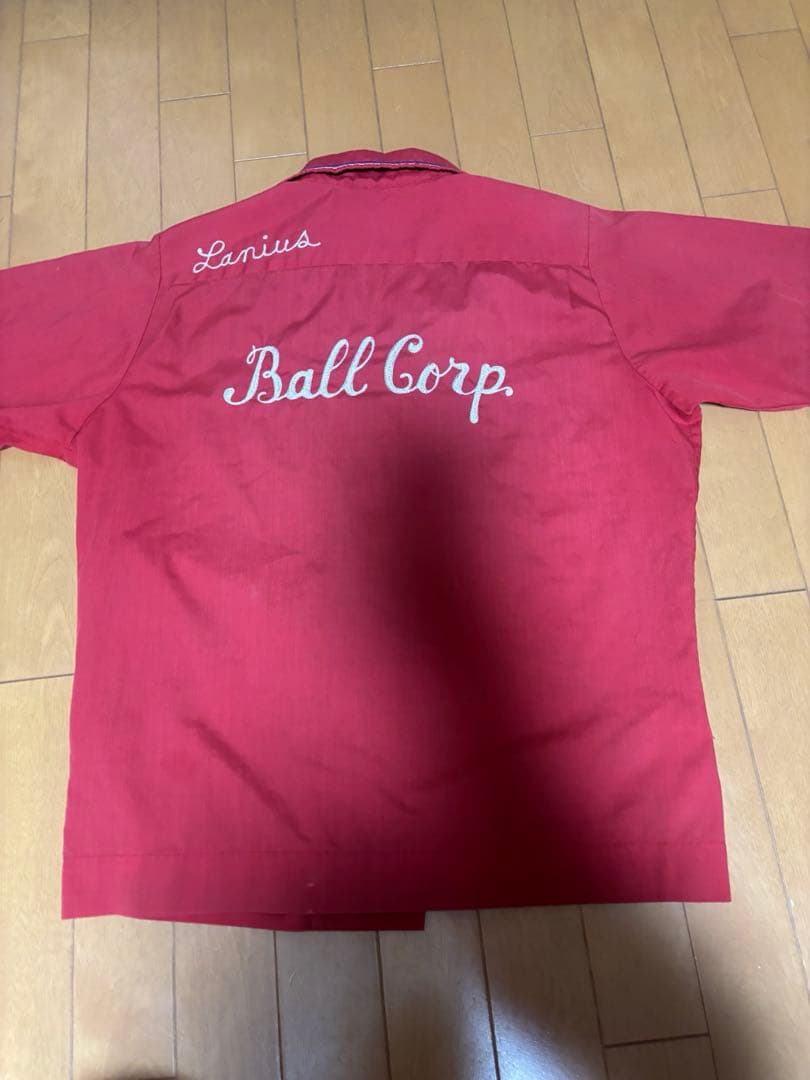 70s ヴィンテージ ボーリングシャツ John 刺繍 Ball Corp 赤