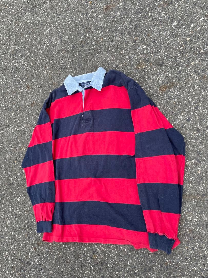 90s red × navy border rugger shirt