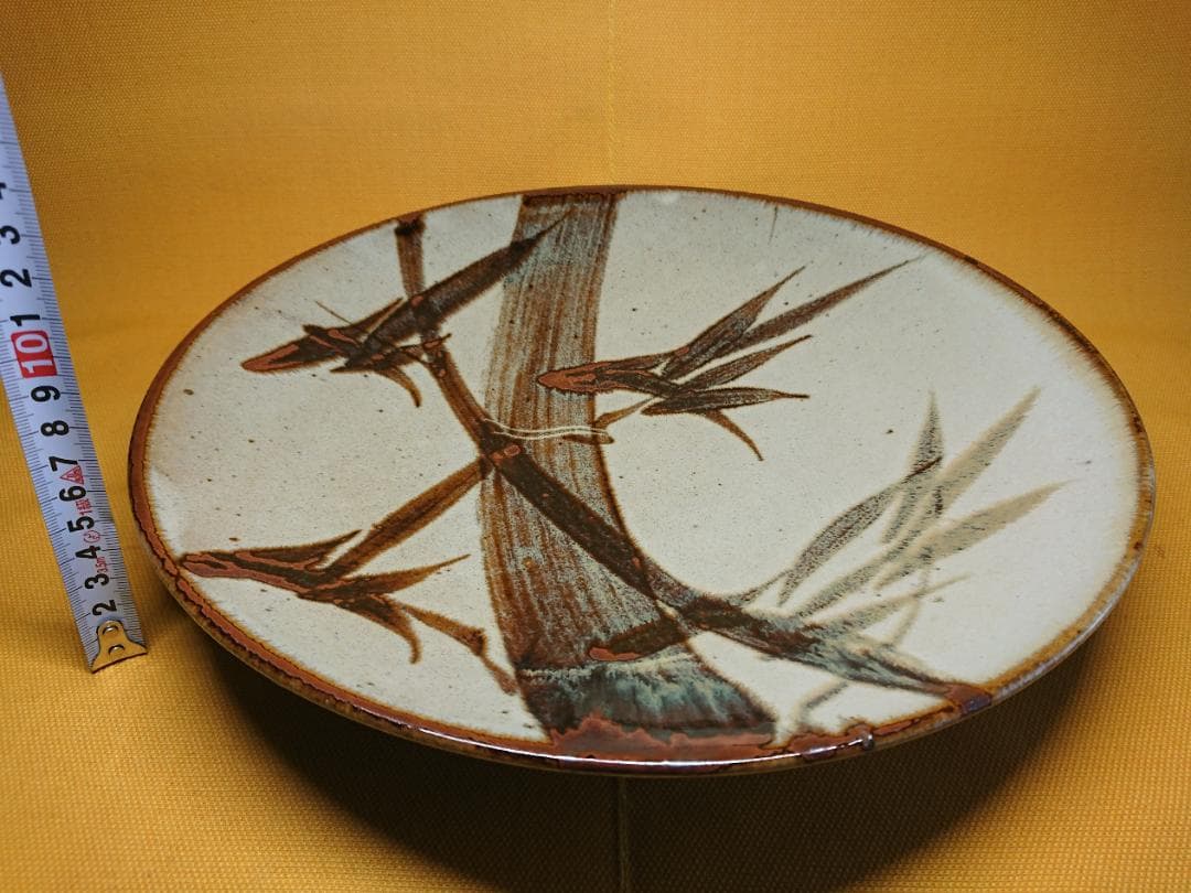 【美品】丸皿　飾り皿　竹絵　陶器　置物　インテリア　工芸品　美術品　A1617