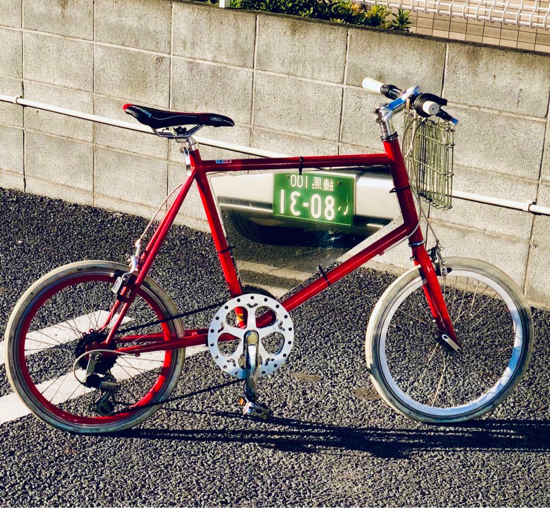 東京☆オシャレな鏡面看板付のミニベロ自転車♠︎ビンテージ古着屋カフェ等の広告塔に