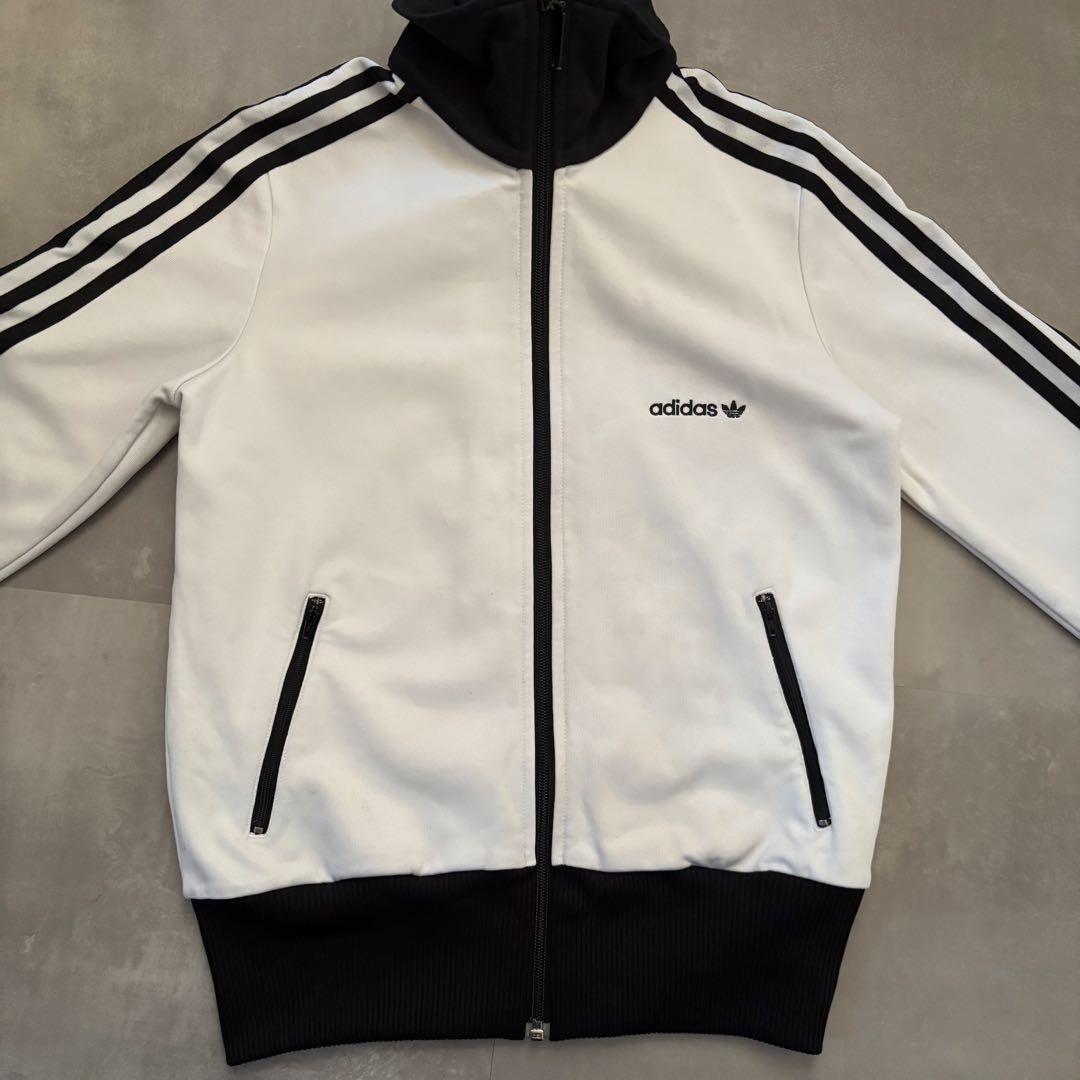 00s adidas アディダス　トラックジャケット　白黒　短丈　タイト　y2k