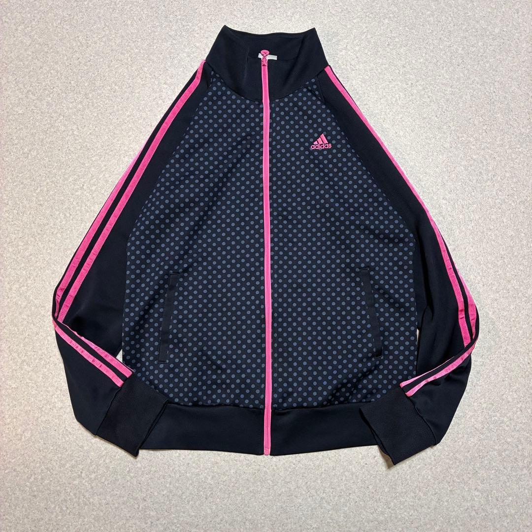 adidas ドット柄　トラックジャケット ジャージ　ネイビー×ピンク　OT