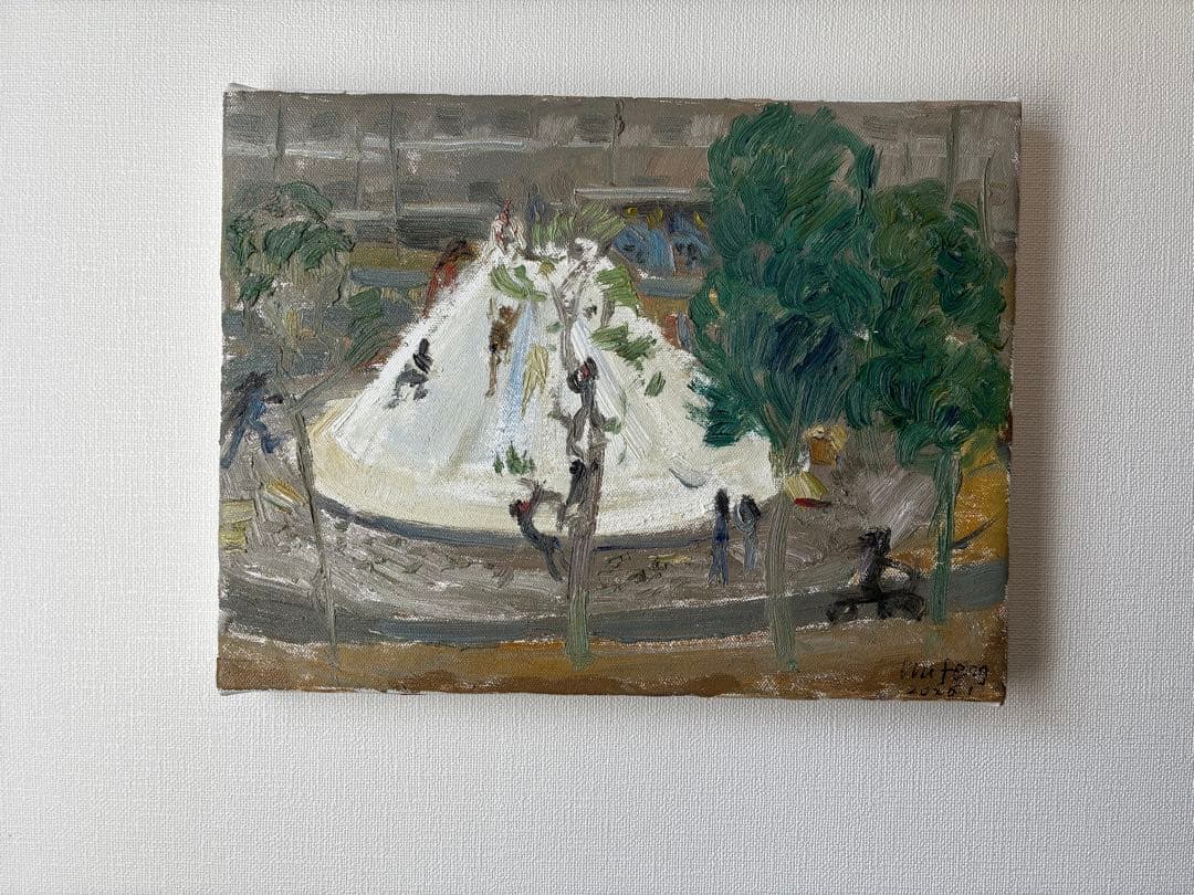 手描き油彩 公園の風景 原画 「静かな時間の風景」シリーズ