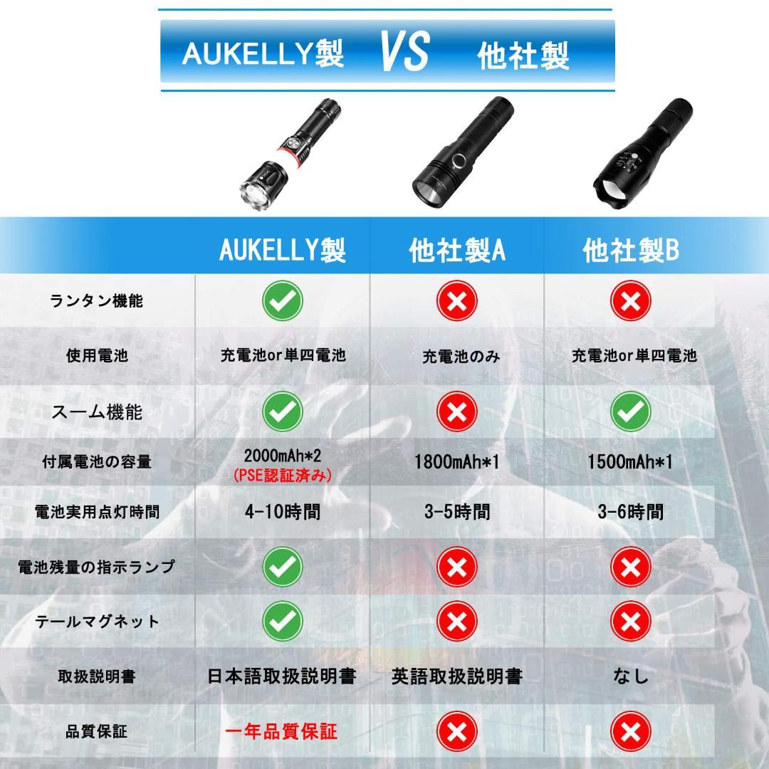 LED懐中電灯 USB充電&2種類電池対応