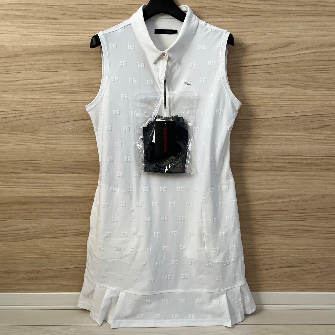 新品★38,500円 BRIEFINGゴルフワンピース BGロゴ柄ポロワンピ白L