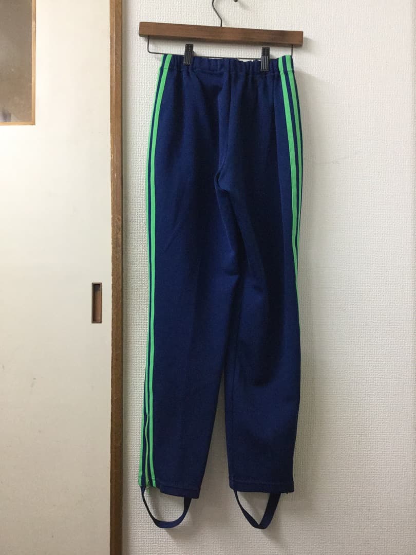 adidas　デサント　紺×緑　ジャージ下　スリーライン　M　80's