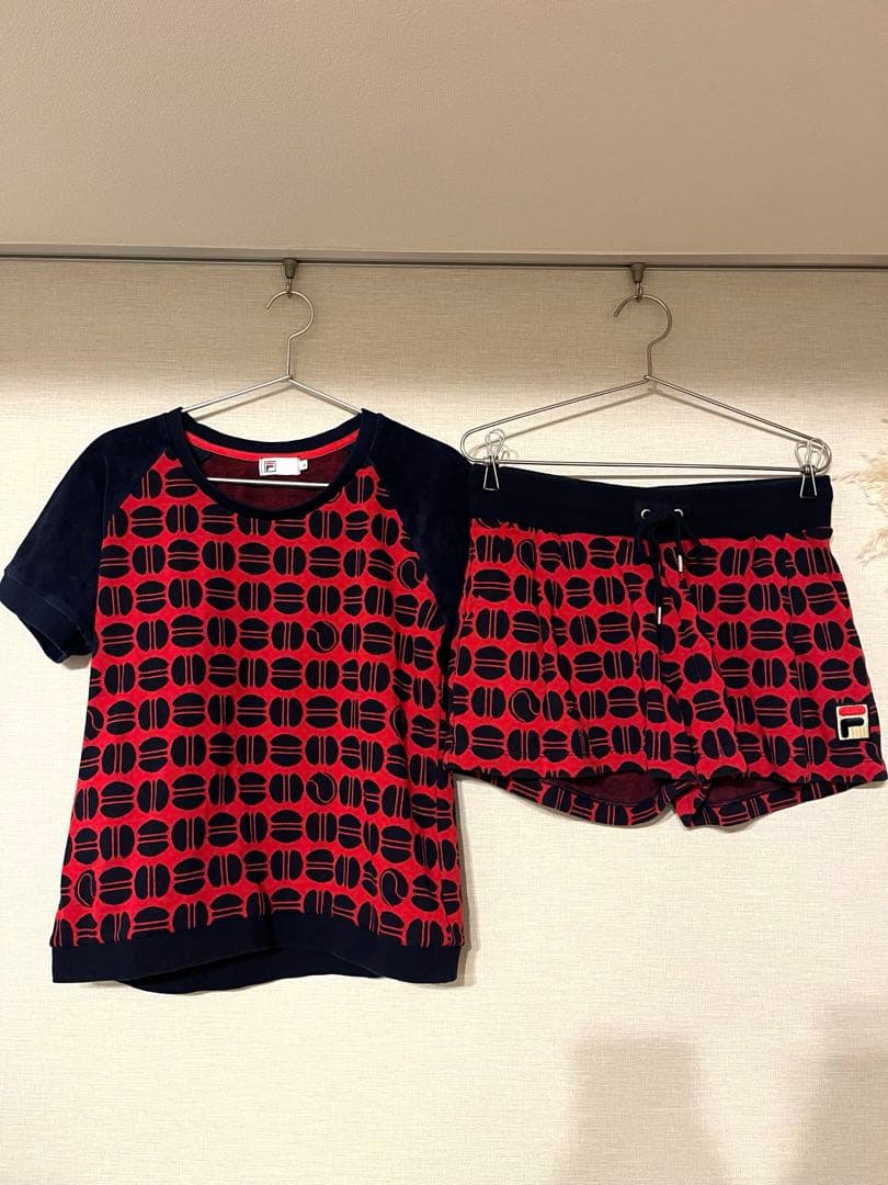 FILA フィラ セットアップ テニスウェア テニスボール柄 L 赤 紺