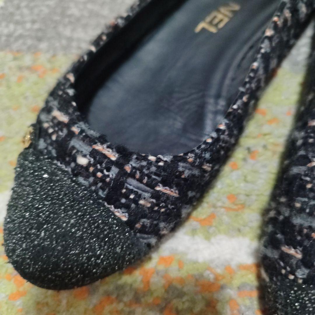 値下げCHANEL ツイード フラットシューズ 黒