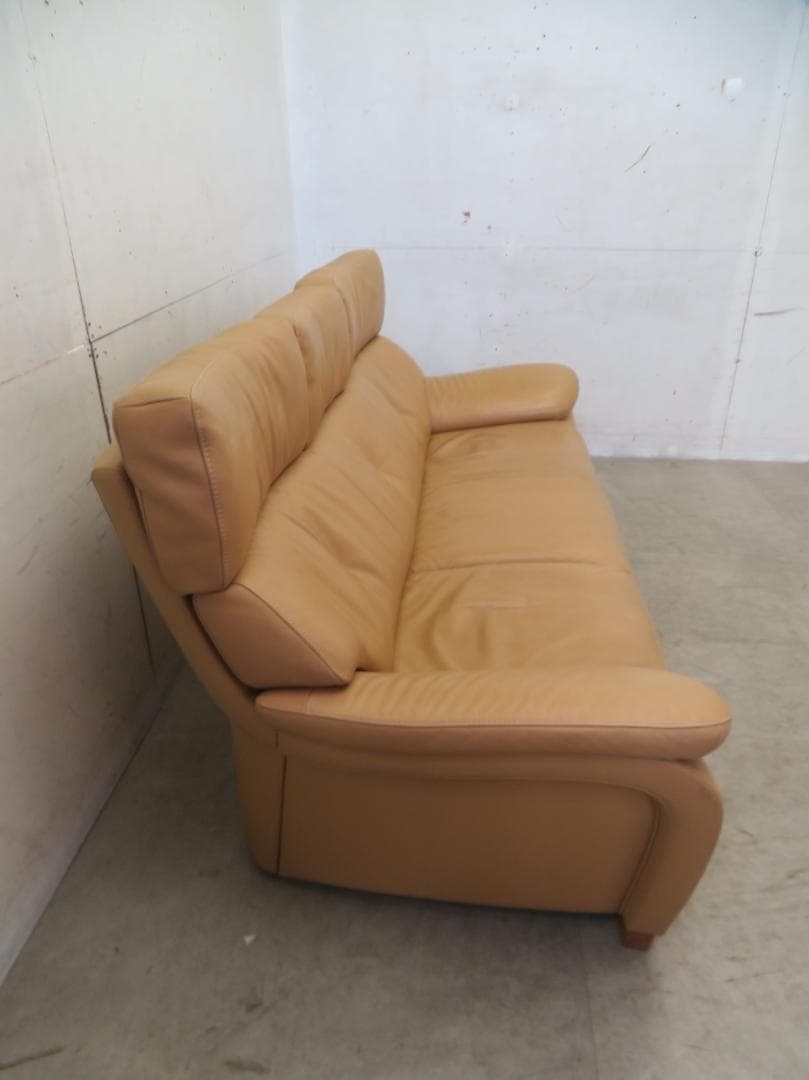 美品■カリモク■本革■ZT7303■ハイバック■3人掛けソファ■36万円■