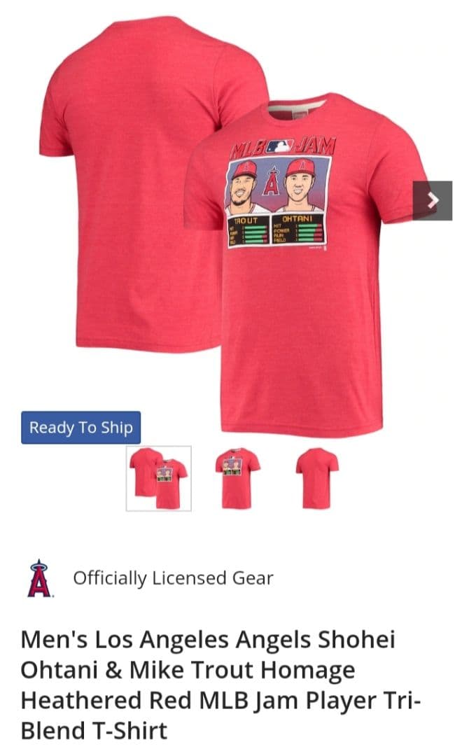MLB公式ライセンス正規品ロサンゼルスエンジェルス大谷翔平マイクトラウトTシャツ