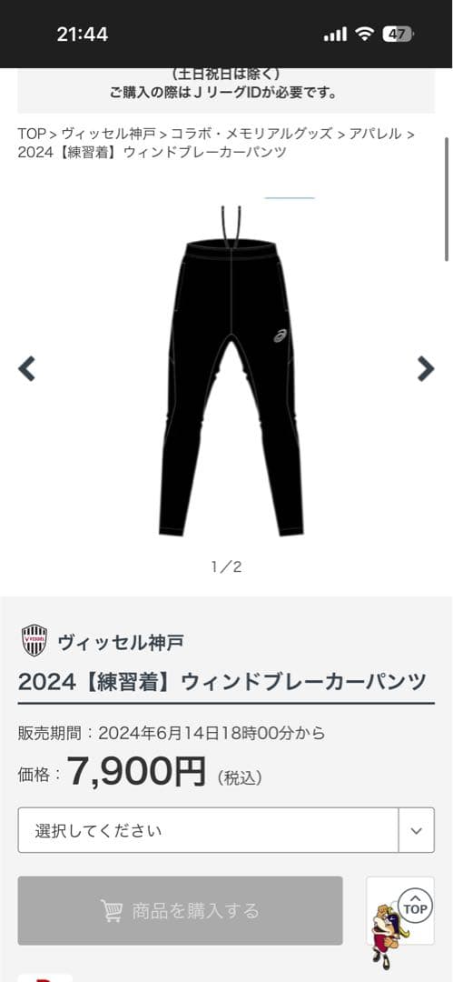 ヴィッセル神戸 プロ支給品　練習技　ピステタイプ上下セット