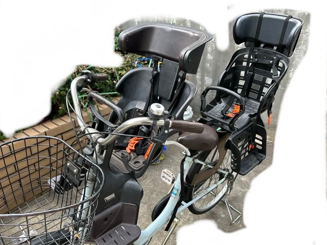水色 シティサイクル チャイルドシート2つ付き　ふらっかーずキュート丸石サイクル